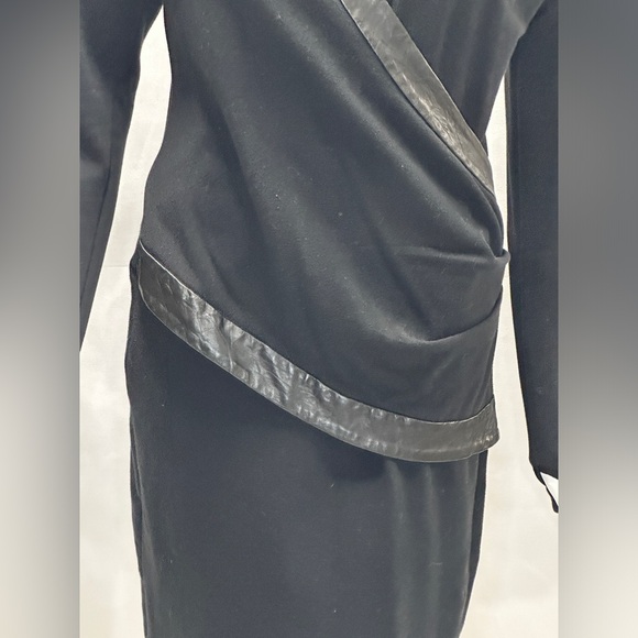 PI Black Long Sleeved Leather Trimmed Sweater Dress Size Medium - Picture 7 of 12